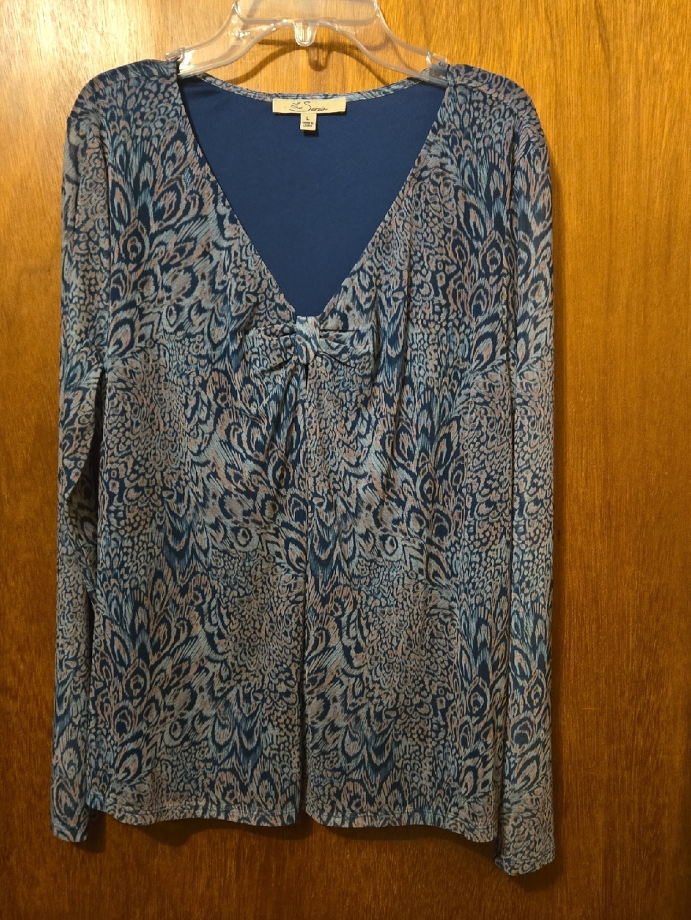 Sag Harbor Blue Multi-Pattern V-Neck Long Sleeve Top